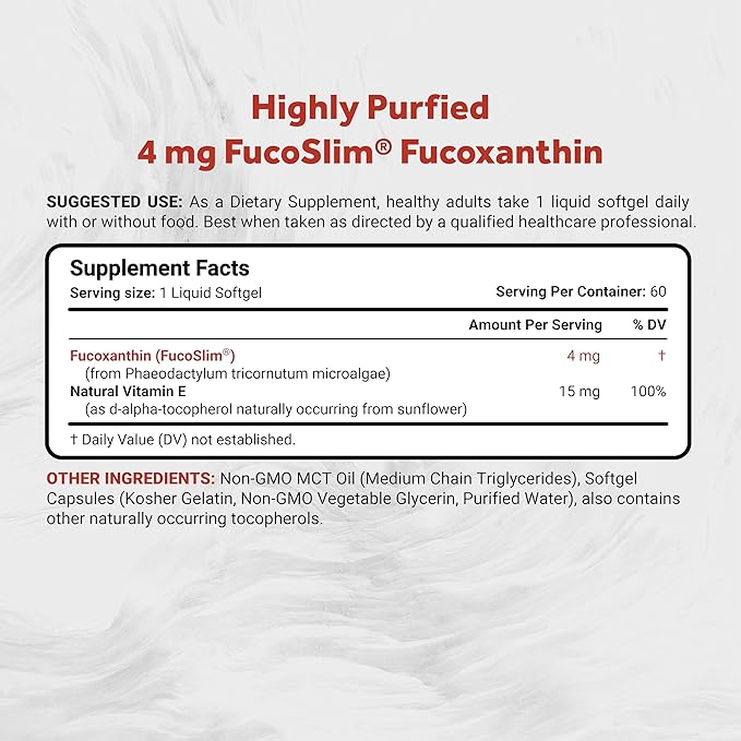 New Zealand Fucoxanthin (4mg) | Made with FucoSlim® | Non-GMO, Soy & Gluten Free | 60 Softgels (2 Month Supply)