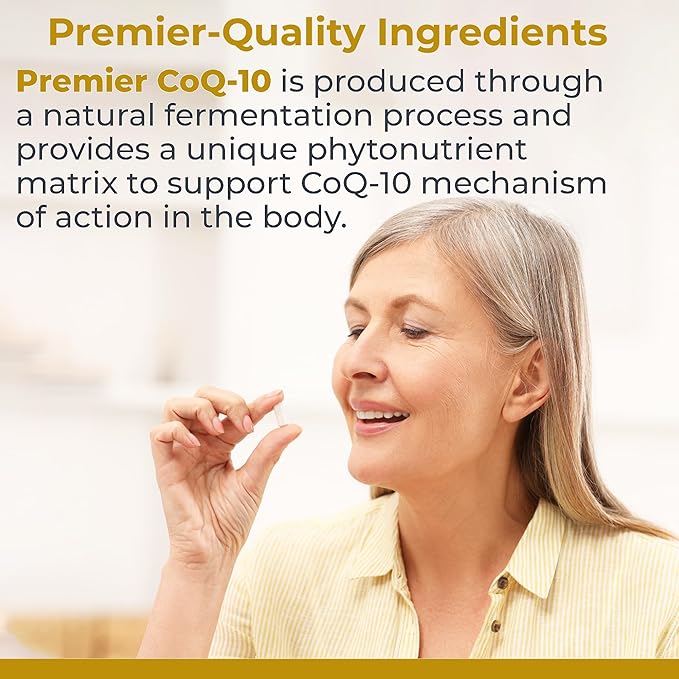 Premier CoQ-10, 50 Capsules, Vegan Product - Live-Source, Fermented CoQ10 (100 mg; Trans Isomer Form) The Preferred Lipid-Soluble Form for Premier Cardiovascular, Nerve, Brain and Immune Support
