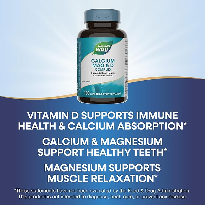 Nature's Way Calcium Magnesium & Vitamin D Complex, Healthy Bones & Teeth, Muscle Function*, Muscle Relaxation,* with Vitamin D3, Gluten free, 100 Capsules (Packaging May Vary)