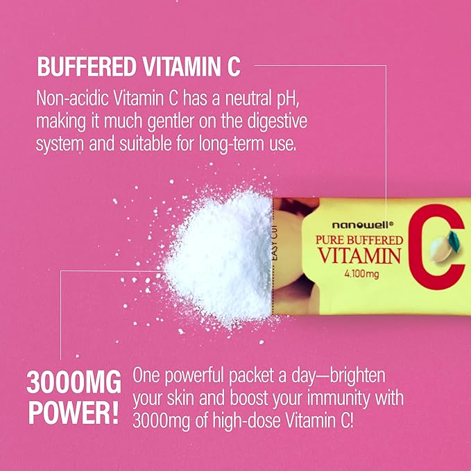 Pure Buffered Vitamin C 3000 mg per Serving, Dietary Supplement for Immune Support - 60 Sticks x 1 Box, 2 Months Supply (60 Count)