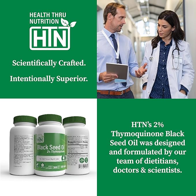 Health Thru Nutrition Black Seed Oil 500mg 360 Softgels | High Potency 2% Thymoquinone | 3rd Party Tested | Pure Cold Pressed | Organically Gown | Non-GMO, Gluten Free, Soy Free