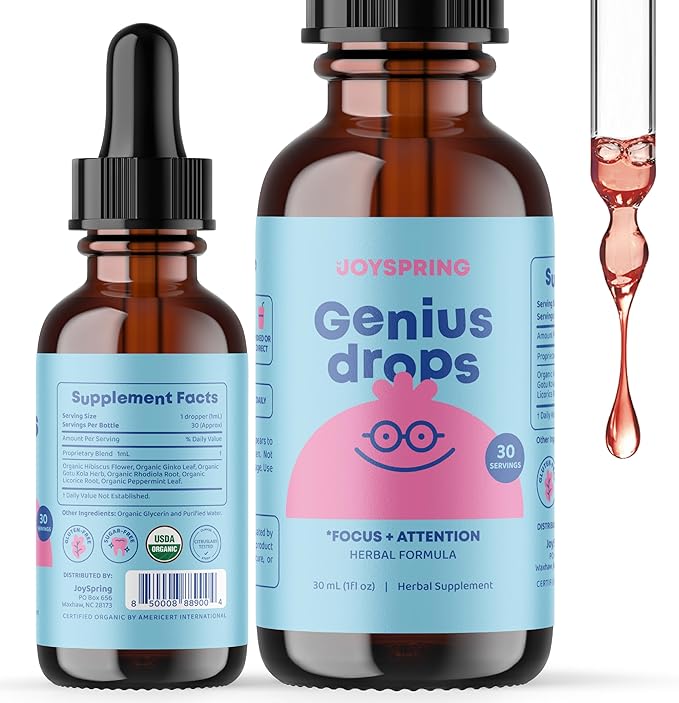 JoySpring Focus Support for Kids – Organic Blend of B9, B12, Zinc & Vitamin C – Brain Health & Attention Supplement for Kids