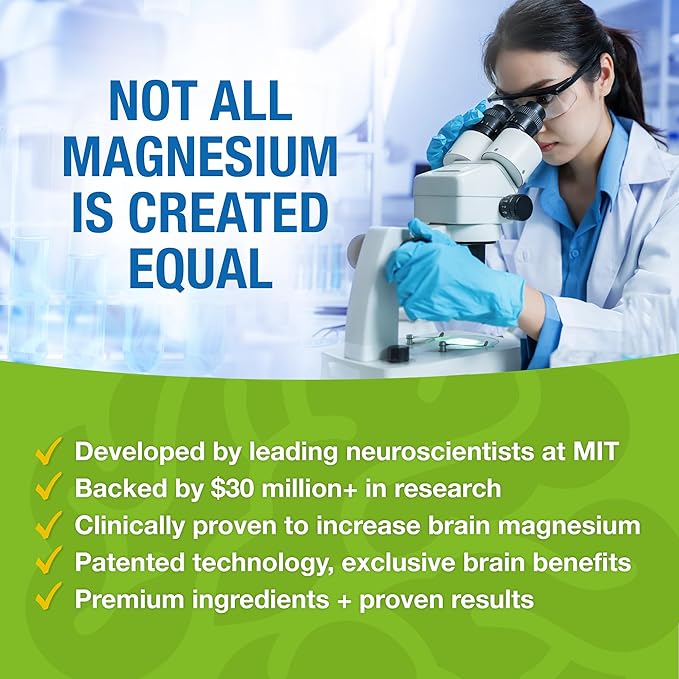 Magnesium L-Threonate Supplement, Memory, Focus, Sleep & Brain Health Formula for Men & Women, Cognitive Support for Adults, Clinically Researched - 60 Veg Capsules