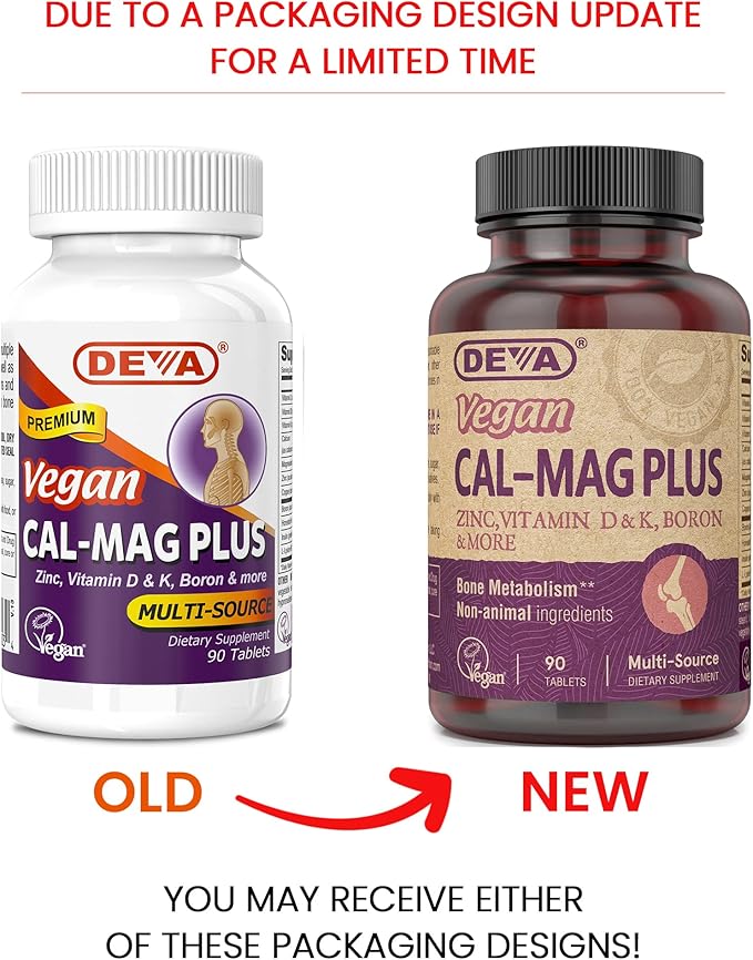DEVA Vegan Calcium Magnesium Supplement Plus, Zinc, Vitamin C, Vitamin D, Vitamin K, Boron, Sugar Free & Gluten Free, 90-Tablets, 2-Pack
