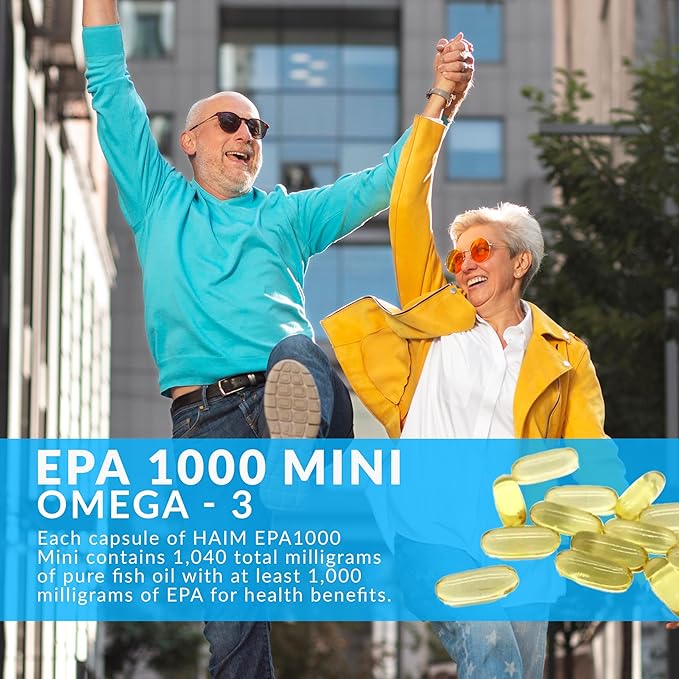 Haim EPA1000 MINI – Pure EPA Fish Oil Supplement – 1,100mg Omega-3 for Heart, Brain & Joint Health – High Potency, Burpless Softgels – Small, Easy-to-Swallow Capsules – 60 Softgels – Made in USA