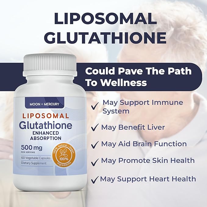 Liposomal Glutathione Non-GMO, Gluten Free 500mg Supplement - May Provide Immune Support, Liver Detox, Brain Health and Heart Health - 60 Glutathione Capsules