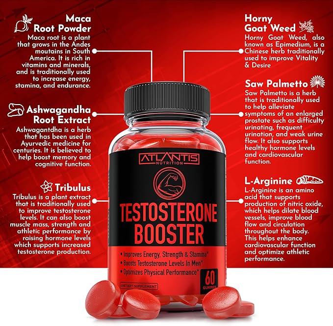 Atlantis Nutrition Keto Apple Cider Vinegar 60 Gummies + Testosterone Booster 2-Pack (120 Gummies)