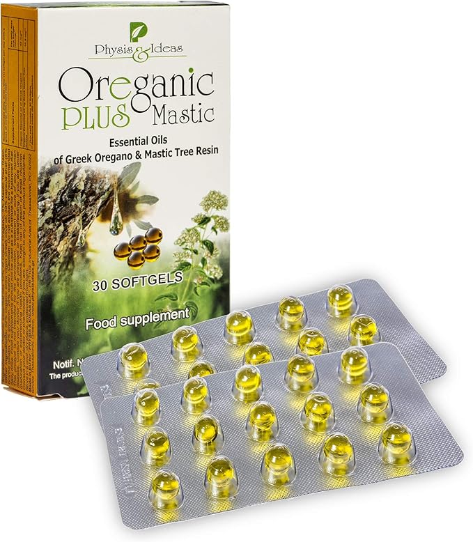 Oreganic Plus Mastic - Oregano Essential Oil Capsules & Chios Mastic Gum Oil - Wild Oregano Oil Capsules Organic - Immune Booster and Intestinal Support - Non-GMO - 30 Count Blister