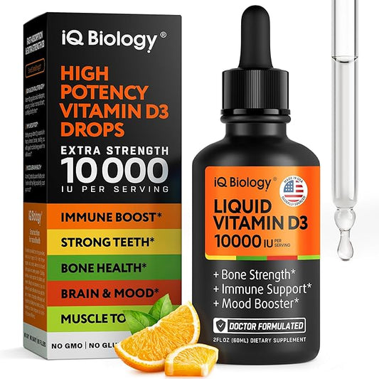 Vitamin D3 10000 IU - USDA Organic Immunity Support Vitamin D Drops for Adults & Kids, Vit D3 Liquid Form Supplement - Strong Teeth, Dental Health, Strong Bones & Brain Function Support*, Made in USA