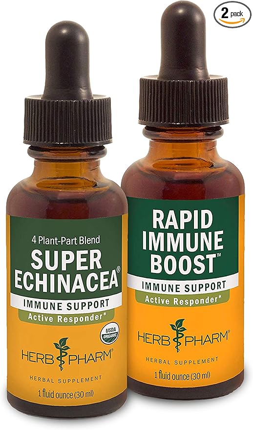 Herb Pharm Active Immune Support Kit - Includes Certified Organic Super Echinacea Liquid Extract, 1 Ounce & Rapid Immune Boost Liquid Herbal Formula, 1 Ounce