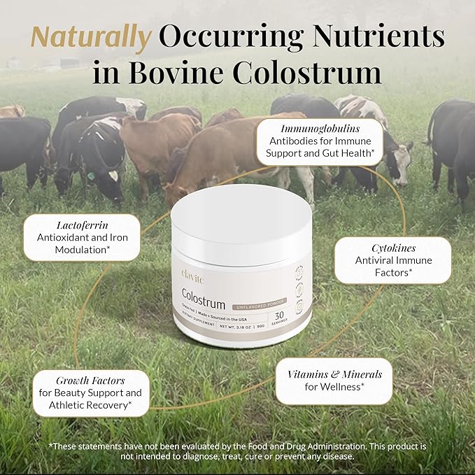 Bovine Colostrum Powder (Unflavored) Grass Fed Colostrum Supplement for Gut Health, Immune Support Healthy Hair, Skin & Nails - 30 Servings