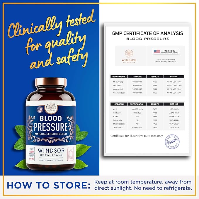 Blood Pressure Support Supplement - Green Tea, Hibiscus, Hawthorn, Garlic - Blood Pressure Vitamin, Mineral and Activated Naturals - 3 Month Supply, 90 Capsules