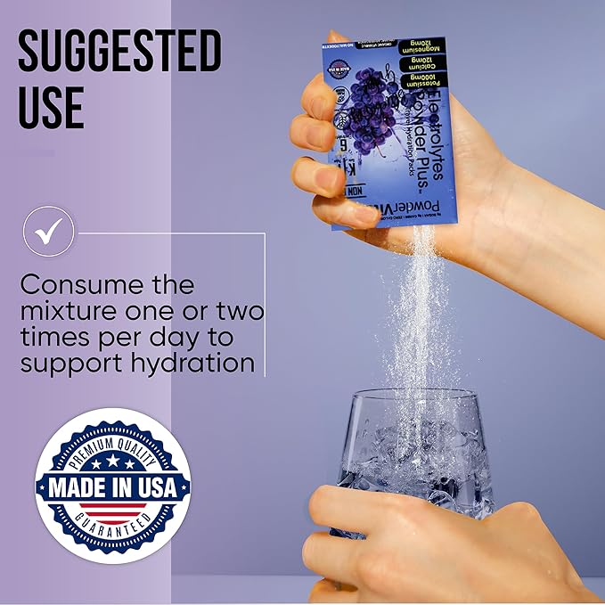 Electrolytes Powder Plus, Keto, Blueberry Grape, Sugar Free, Pink Himalayan Salt, 1000mg Potassium, 120mg Calcium, 120mg Magnesium, Non-GMO, Zero Calories, (16 Hydration Packets)