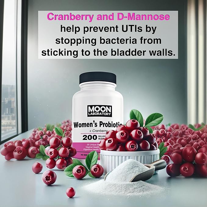 Women's Probiotic & Prebiotic, 200 Billion CFUs, 35 Unique Strains & Fibers. PH balance, Vaginal Health, UTI treatment, Digestione support, Immune boost. With Cranberry & D-Mannose. 60 Capsules