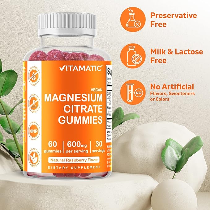 Vitamatic Magnesium Citrate Gummies 600mg per Serving - 60 Count - Promotes Healthy Relaxation, Muscle, Bone, & Energy Support (Pack of 2)