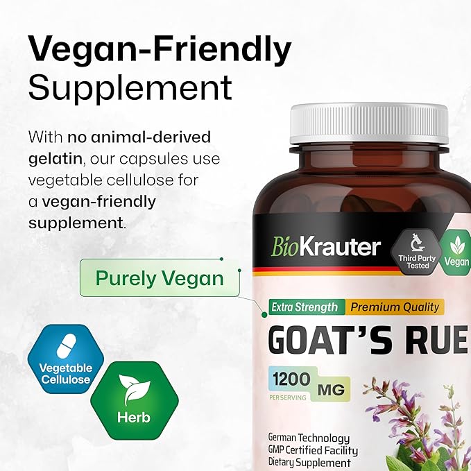 BIO KRAUTER Goats Rue Lactation Support Capsules 1200 mg - 250 Count - Goats Rue Capsules - Natural Breastfeeding Supplements