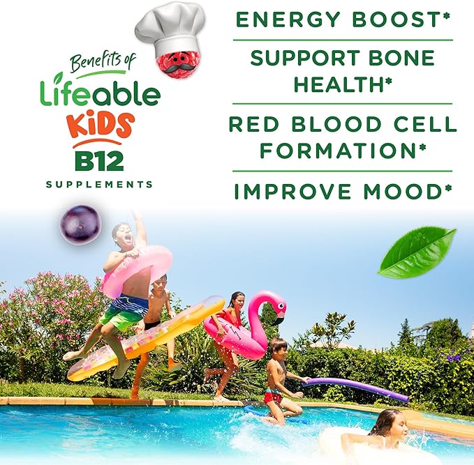 Lifeable Vitamin B12 for Kids | 1000 mcg | Great Tasting Vitamin B12 Gummies | Gluten Free, Vegan B12 Vitamins | B12 Vitamins for Energy, Mood and Nervous System Support | 90 Gummies