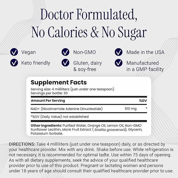 Liposomal NAD+ - Ultra High Absorption Liquid NAD+ Supplement - NMN or Nicotinamide Riboside Alternative - Supports Cellular Longevity, Healthy Aging, Energy Metabolism and Vitality