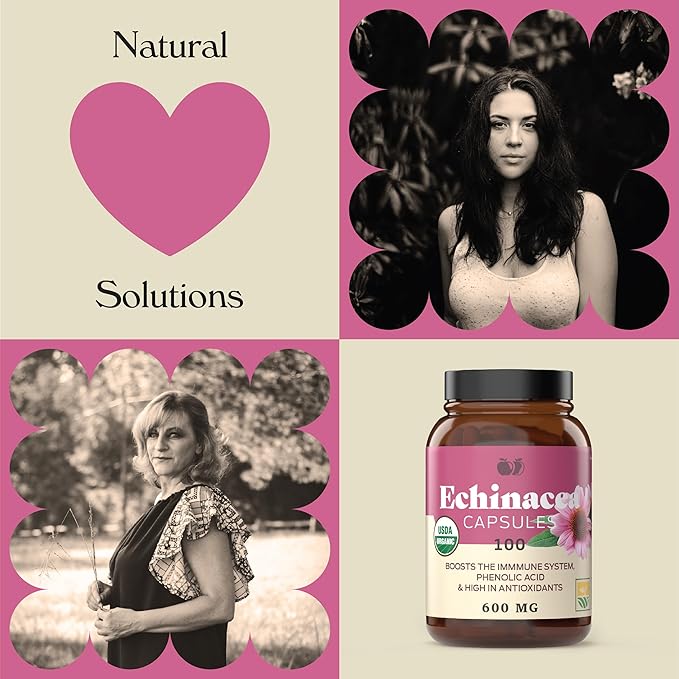 Complete Natural Products Organic Echinacea Root Capsules & Purpurea Root Dried Powder Extract - 600mg 100 Veggie Pills Healthy Herbal Support
