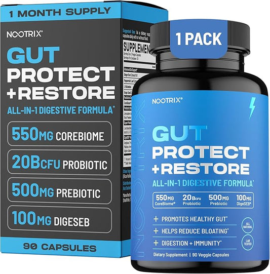 Gut Protect and Restore Supplement | Probiotics for Gut Health, Colon Cleanse & Bloating Relief | Promotes Healthy Digestion | Digestive Enzymes, Postbiotics & Prebiotics | 180 Capsules