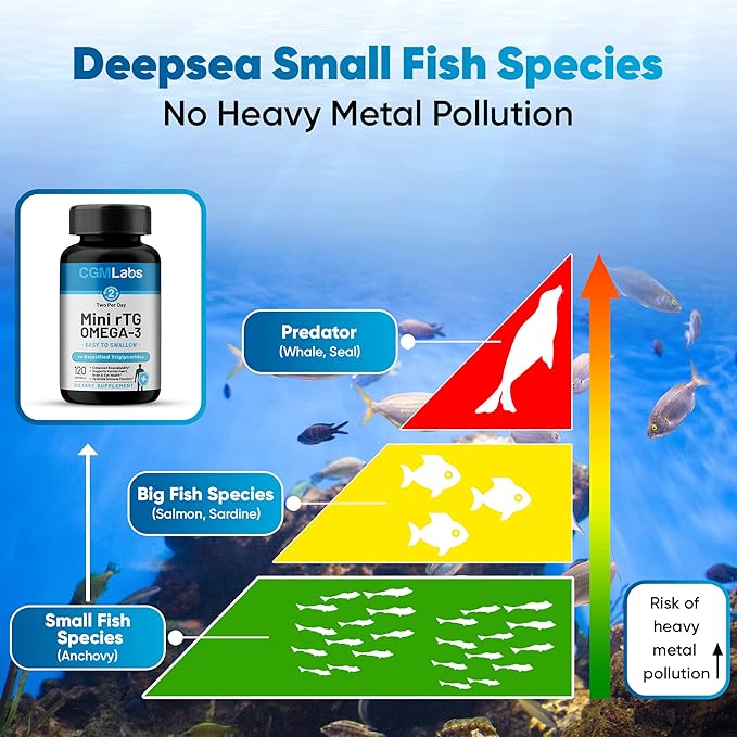 rTG Omega 3 Fish Oil Dietary Supplement - High Absorption & Fast Acting, Burpless Fish Oil Supplement from Anchovy. re-esterified Triglyceride w/EPA & DHA (as rTG) 960mg - 120 Softgels by CGM Labs