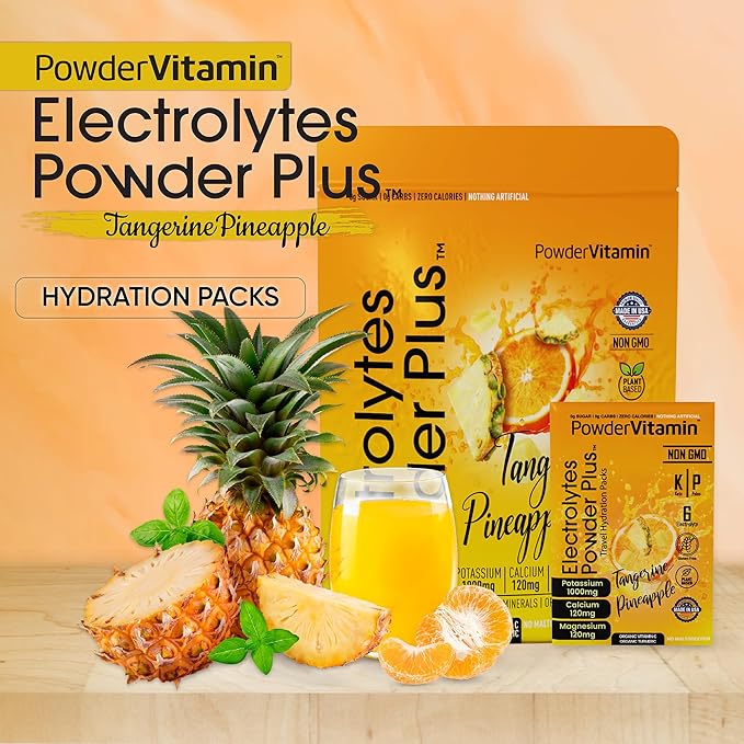 Electrolytes Powder Plus, Keto, Tangerine Pineapple, Sugar Free, Pink Himalayan Salt, 1000mg Potassium, 120mg Calcium, 120mg Magnesium, Non-GMO, Zero Calories, (16 Hydration Packets)