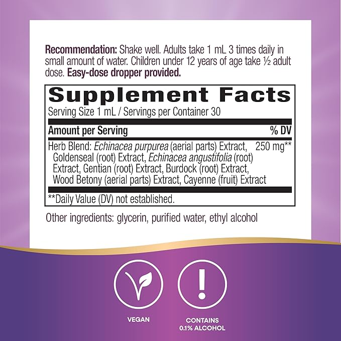 Nature's Way Premium Formula Echinacea-Goldenseal, 250 mg per serving, 99.9% Alcohol-Free, 1.01 Oz.