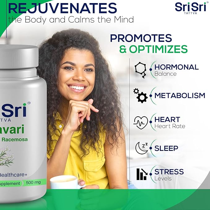 Sri Sri Tattva Shatavari Asparagus Racemosa Dietary Supplements – 60 Tablets 500mg Organic Shatavari– Reproductive Health Ayurvedic Herb for Balancing Vata & Pitta