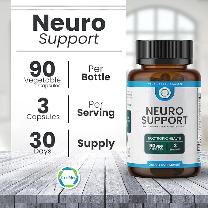 Neuro Support - Premium Nootropic Supplement for Focus, Energy, Mental Clarity, and Performance Organic Lion’s Mane, Bacopa Monnieri, Rhodiola, Non-GMO Gluten-Free CDP Choline 90 Veg Capsules