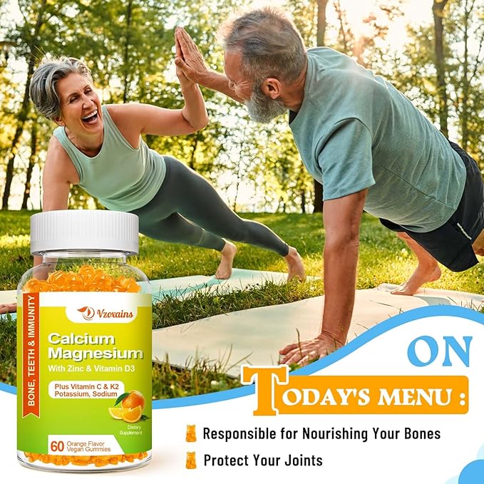 High Absorption Calcium Gummies, Sugar Free Calcium Magnesium Supplement with Potassium Vitamin D3 for Men and Women - Vegan, Orange Flavor 120 Cts