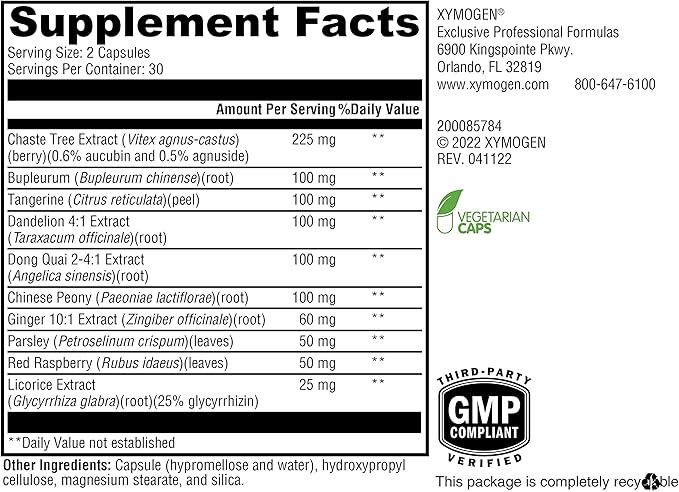 XYMOGEN PMS Soothe Cycle Support Supplement for Women - with Dandelion Root, Ginger Root, Licorice Root, Dong Quai and Chaste Tree Extract - Vegan + Gluten Free (60 Capsules)