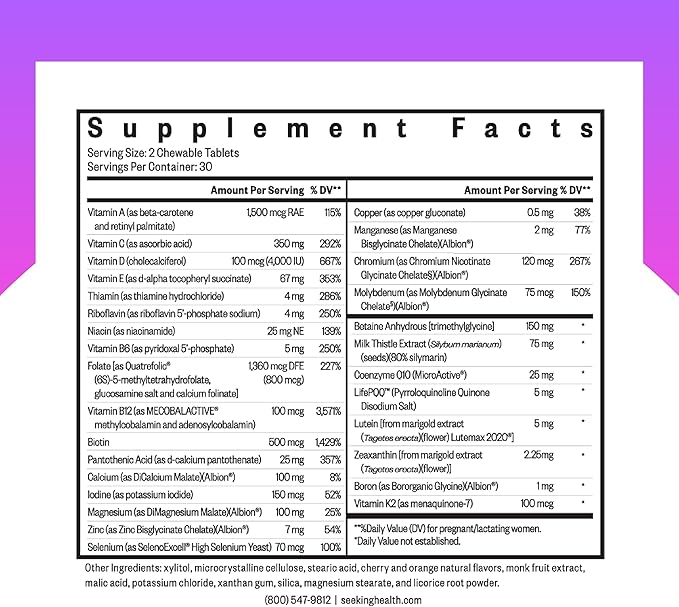 Seeking Health Prenatal Essentials Chewable, Folinic Acid and L-5-MTHF, B-Complex Vitamins, Healthy Pregnancy and Breastfeeding Support, Methylation Support, Vegan and Vegetarian (60 Tablets)*