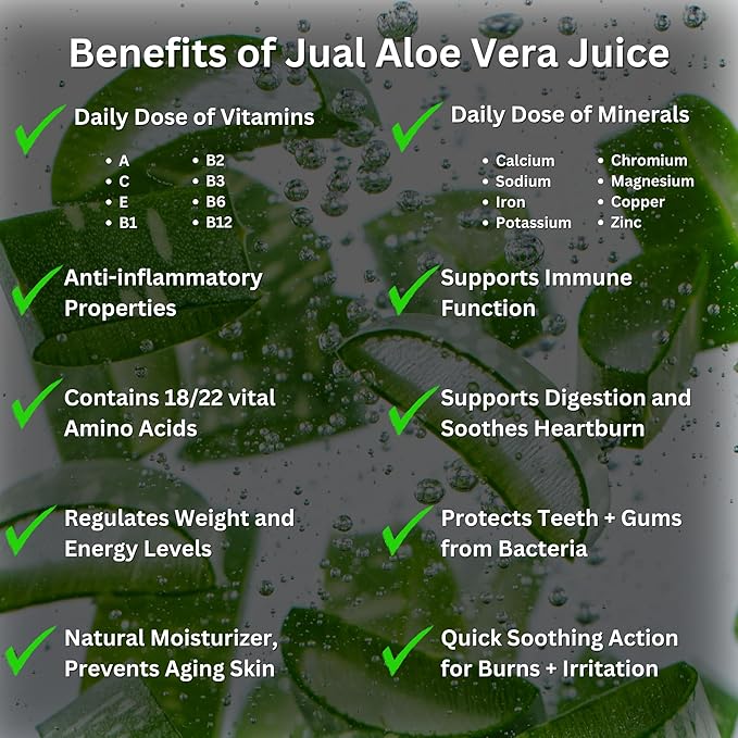 JUAL Healthy Organic Aloe Vera Juice drink,16.7 Fl Oz - Natural Flavor - 100%Aloe Vera Drink - Vegan, Zero Sugar, Aloin free Pure Aloe Juice for Gut Health - Immune Booster, 500ml (Pack of 1)