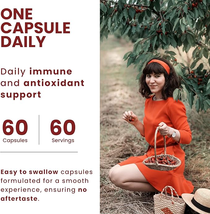 OPTIVIDA Plant Based Natural Acerola Cherry Vitamin C Capsules (60 Count), Time Release Organic Vitamin C | (Non Ascorbic Acid) Vegan Supplement for Immune Support, Healthy Skin & Joints