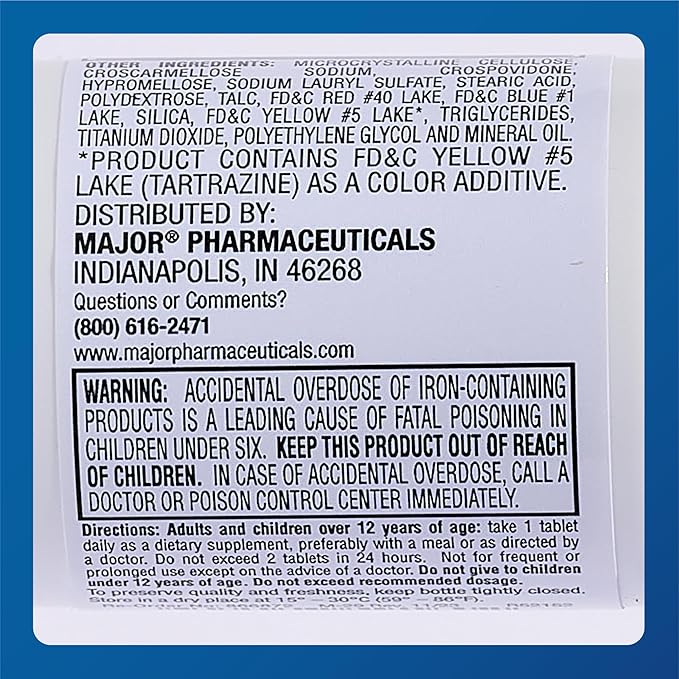 Major Ferosul - Ferrous Sulfate 325mg Tablets with 65mg of Elemental Iron - Iron Supplement for Women, Men - Green - 100 Tablets (3 Pack)