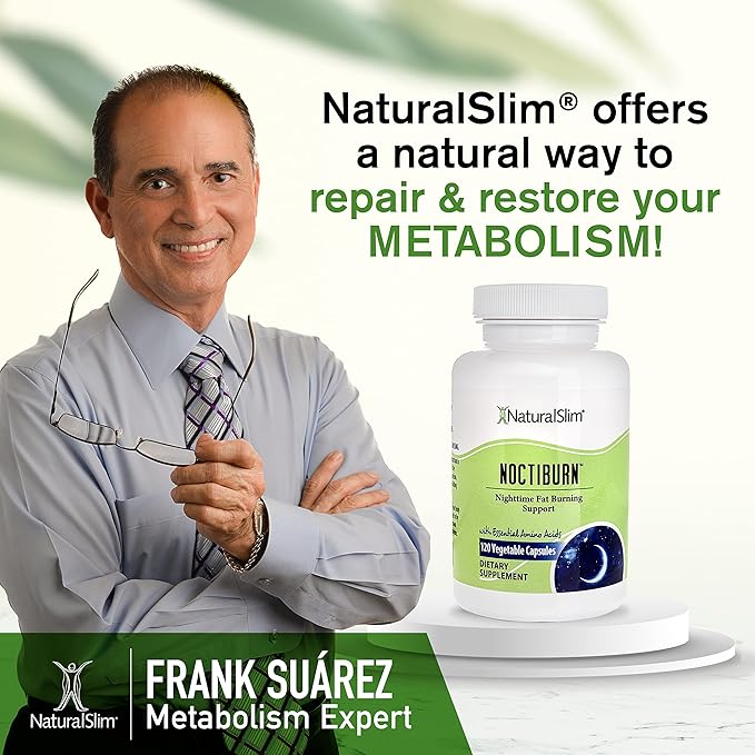 NaturalSlim Night Time Fat Burner for Women & Men - Noctiburn Overnight Fat Burning Supplements with Essentials Amino Acid for Night Burn Metabolism Support - 120 Vegetable Capsules