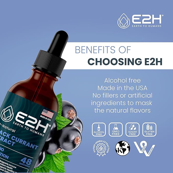 E2H Natural Black Currant Extract, Cold Pressed Black Currant Seed - Immune System Health - Fast Absorbing Liquid (2 Bottles)