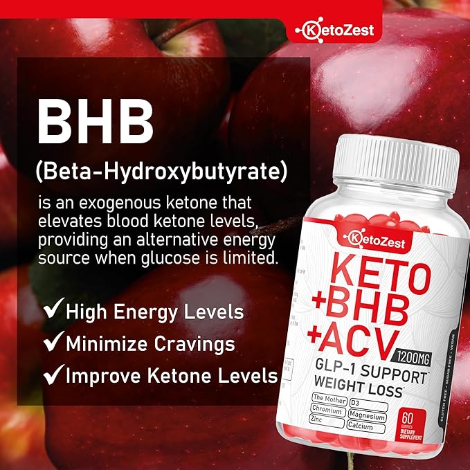 Organic Keto ACV BHB GLP-1 Gummies - Apple Cider Vinegar with The Mother Supplement - Vitamin D3 Zinc Beetroot Pomegranate Chromium Beta Hydroxybutyrate - Vegan Sugar Gluten Free for Men Women
