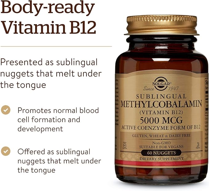 Solgar Methylcobalamin (Vitamin B12) 5000 mcg - Supports Energy Metabolism - Body-Ready, Active Form of B12 - Vitamin B - Non GMO, Vegan, Gluten, Dairy Free, Kosher - Cherry, 60 Count
