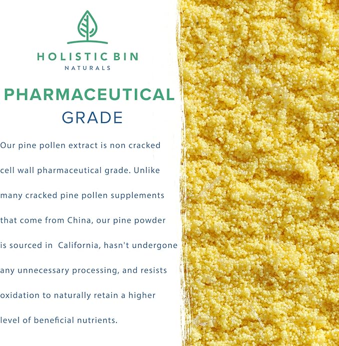 Holistic Bin Organic Pine Pollen Powder Pharmaceutical Grade, Wild Harvested, Golden California Pine Pollen | Non GMO, No Additives | Pure Pollen Supplement Made from The Ghost Pine Tree, 20 g