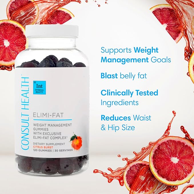 Consult Health ELIMI-Fat Weight Management Gummies - Morosil & Apple Cider Vinegar for Digestive Health - Non-Caffeine Plant-Based Supplement - Supports Weight Loss, BMI & Waist Reduction - 120 Count