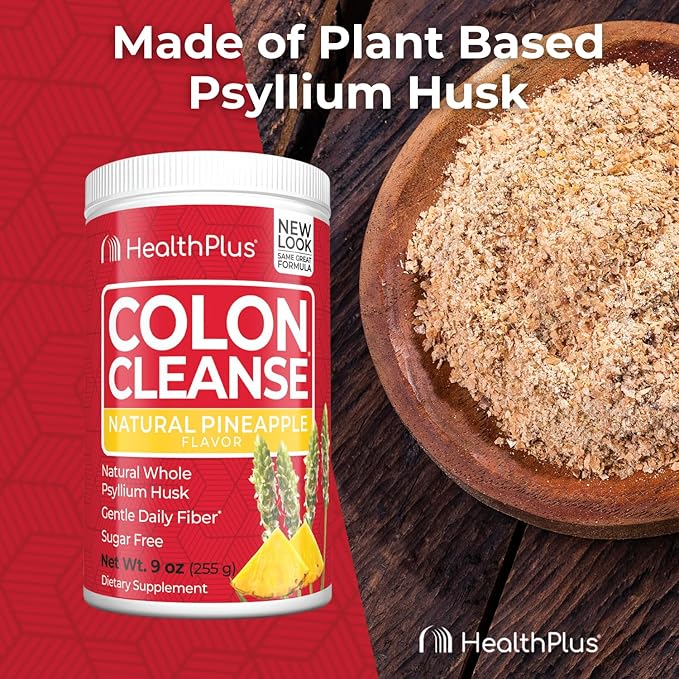 Health Plus Colon Cleanse - Natural Daily Fiber - No Artifical Flavors, Natural Sweetener, Gluten Free, Detox, Heart Healthy, Pineapple Flavor (9 Ounces, 36 Servings)