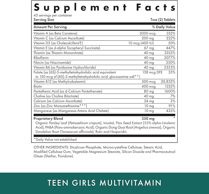 MICHAEL'S Health Naturopathic Programs Teen Girls Multivitamin - 90 Vegetarian Tablets - with B Complex Vitamins & Female Herbal Blend - Kosher - 45 Servings
