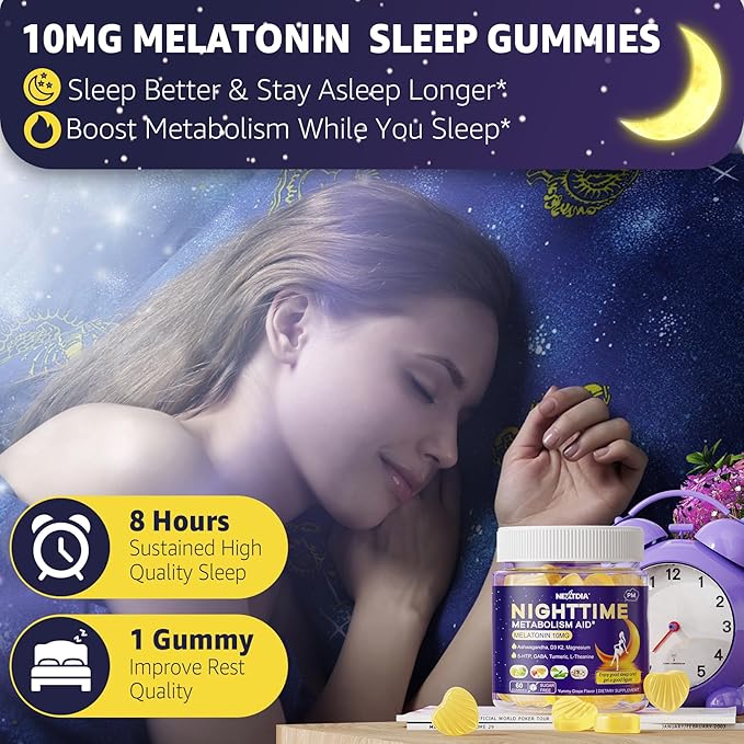 Bundle: Sugar Free Vitamin C + D3 + Zinc Gummies for Adults & Melatonin 10mg 20mg Night Time Metabolism Sleep Gummies