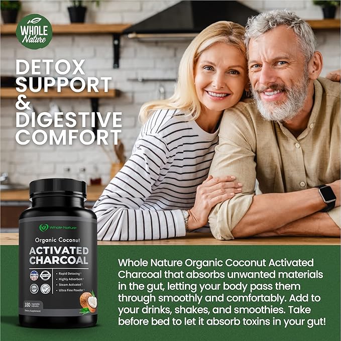 Coconut Activated Charcoal Capsules, 180 Charcoal Capsules, Teeth Whitening, Helps Constipation, Bloating, Stomach Gas, Heartburn, Pure Coconut Derived Supplement (2)