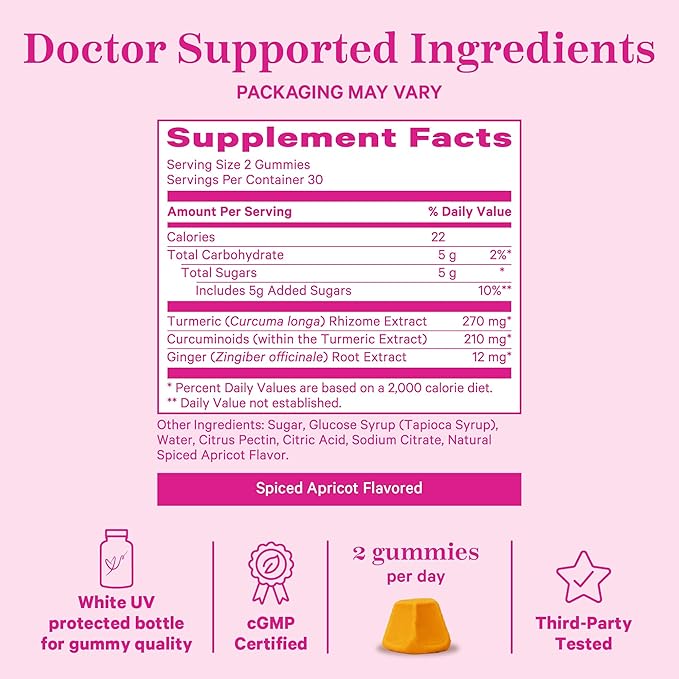 Pink Stork Turmeric Ginger Gummies - Turmeric and Ginger for Digestion, Detox, Gas, Energy Support, Immune Health - 60 Spiced Apricot Bloating Supplements