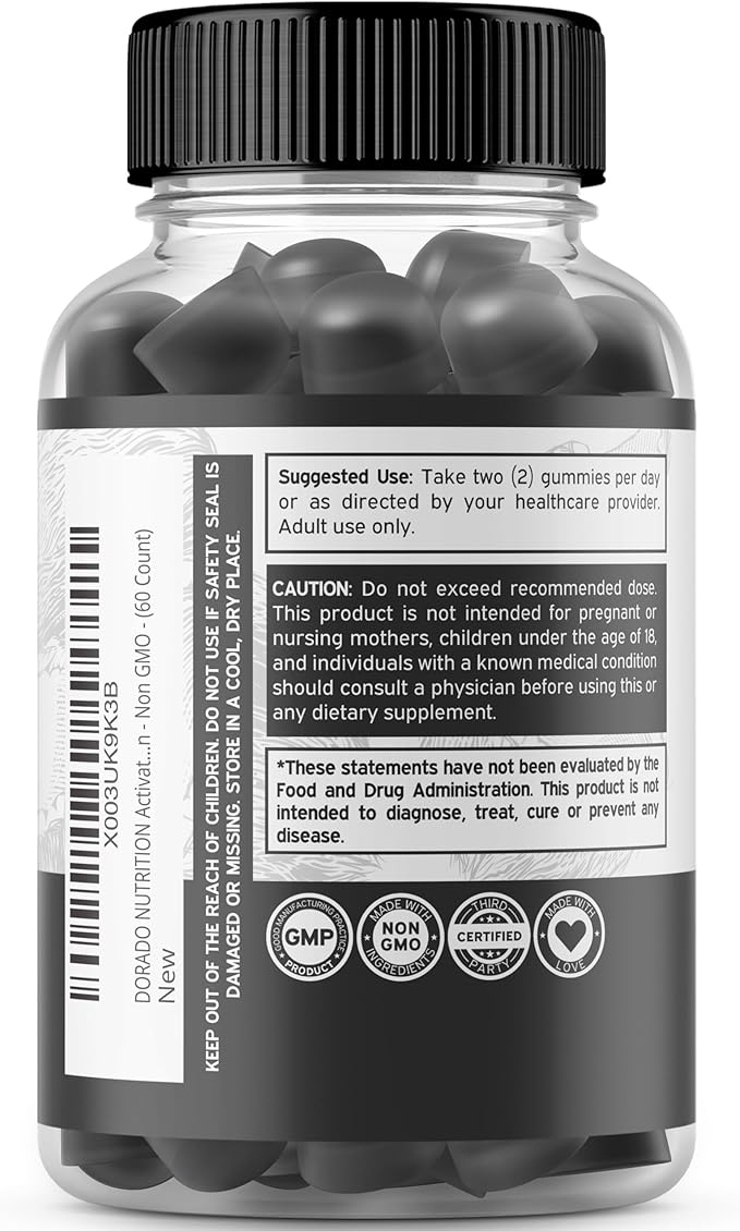 Activated Charcoal Gummies for Healthy Detox & Cleanse Support - Formulated from Organic Coconut Shells 200mg Per Serving – Non GMO & Gluten-Free - Natural Fruit Flavor - For Men & Women (60 Gummies)