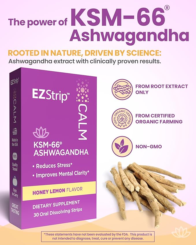 Calm – KSM-66 Ashwagandha Oral Strips. Stress Relief 30 Pk