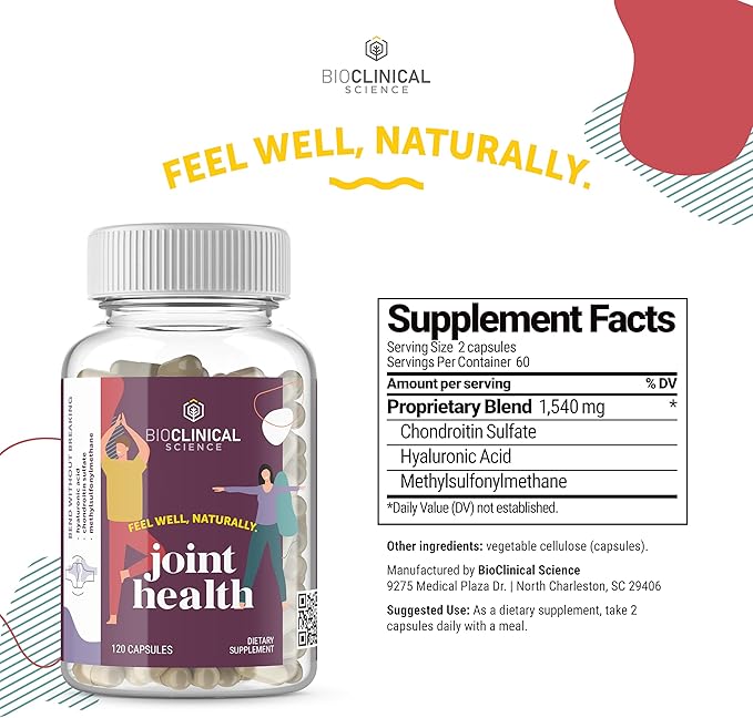 Joint Health - Scientifically formulated with Chondroitin Sulfate, Hyaluronic Acid, and Methylsulfonylmethane - 120 Capsules - 60 Day Supply