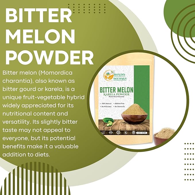 Bitter Melon Powder (Karela, Momordica Charantia), 100% Natural, Non-GMO, Gluten-Free, Supports Healthy Lifestyle & Wellness, 5.3 oz / 150 gm